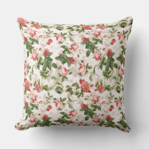 Antique Vintage Redouté Roses Pattern pink Cushion