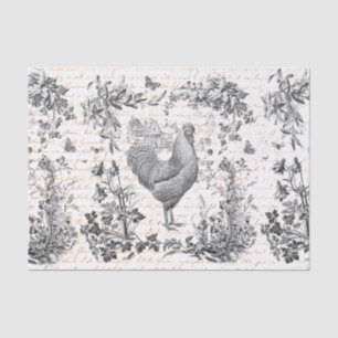 Antique Vintage Rooster Grey Floral Script Tissue Paper