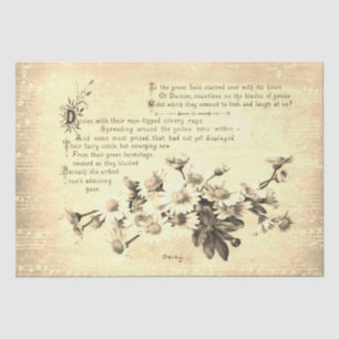 Antique Vintage Sepia Daisy Poetry of Flowers Tissue Paper