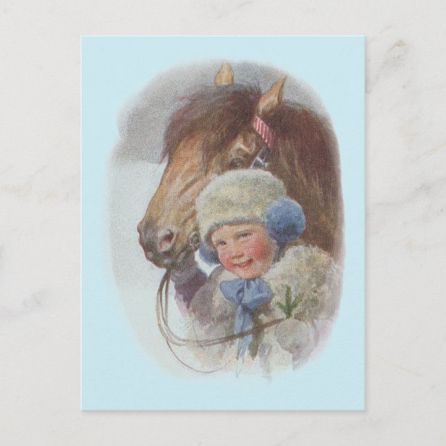 Antique Vintage The Winter Pony Horse Postcard (Front)