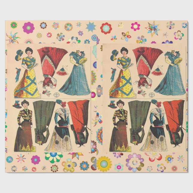 Antique Vintage Victorian paper dolls with dresses (Seam)