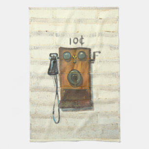 antique wall phone kitchen towel