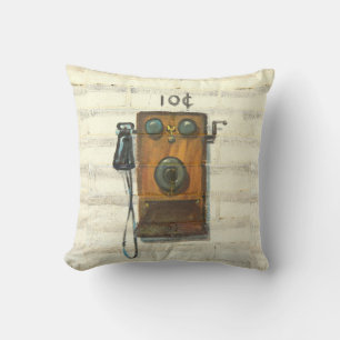 antique wall phone throw pillow