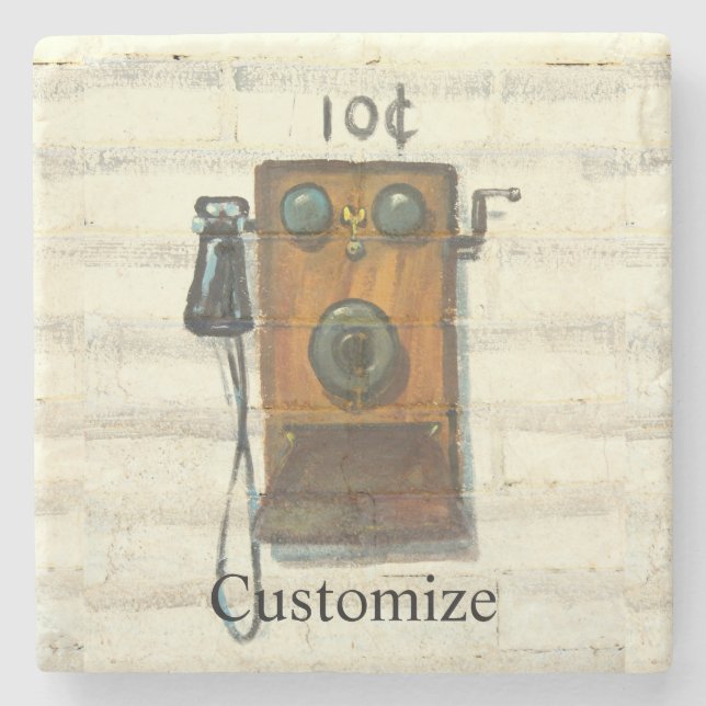 Antique wall phone Thunder_Cove Stone Coaster (Front)