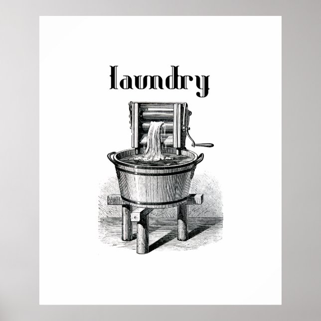 antique Washing machine laundry vintage art Poster (Front)