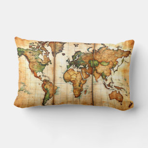 Antique & Water Colour World Map Throw Pillow