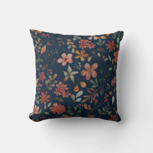 Antique Watercolor Print Floral on Navy Cushion