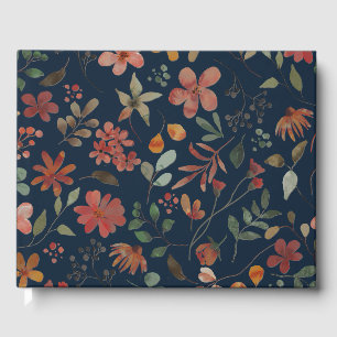 Antique Watercolor Print Floral on Navy Guest Book