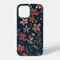 Antique Watercolor Print Floral on Navy
