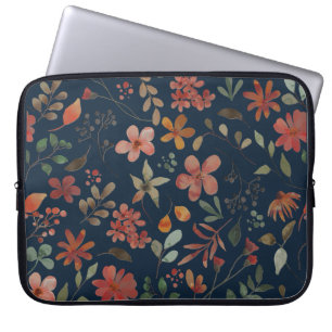 Antique Watercolor Print Floral on Navy Laptop Sleeve