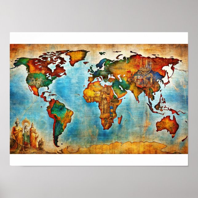 Antique Watercolor World Map Poster (Front)