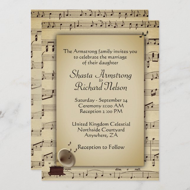 Antique Wedding Music Theme Invitation (Front/Back)