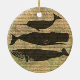 Antique Whale Nautical Sea Life Ceramic Tree Decoration