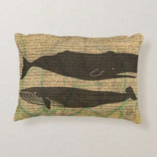 Antique Whale Nautical Sea Life Decorative Cushion