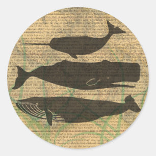 Antique Whale Nautical Vintage Ocean Sea Life Classic Round Sticker