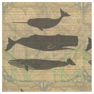 Antique Whale Nautical Vintage Ocean Sea Life Fabric