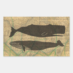 Antique Whale Nautical Vintage Ocean Sea Life Rectangular Sticker