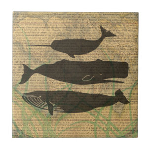  Antique Whale Nautical: Vintage Sea Life  Ceramic Tile