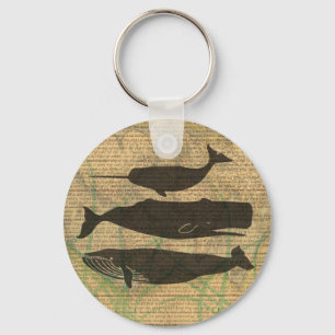  Antique Whale Nautical: Vintage Sea Life  Key Ring