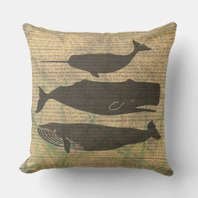  Antique Whale Nautical: Vintage Sea Life  Outdoor Cushion (Front)
