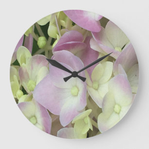 Antique White and Dusty Pink Hydrangea Petals Large Clock