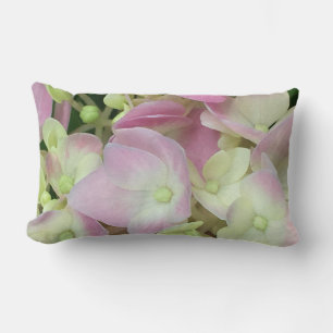 Antique White and Dusty Pink Hydrangea Petals Lumbar Cushion