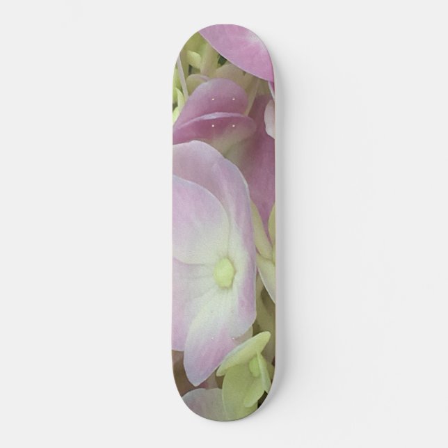 Antique White and Dusty Pink Hydrangea Petals Skateboard (Front)