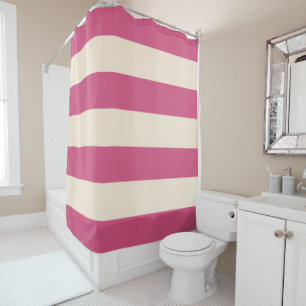 Antique White and Mystic Pink Stripes Shower Curtain
