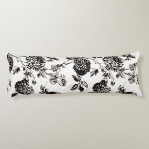 Antique White & Black Botanical Floral Toile Body Cushion