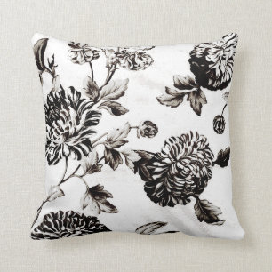 Antique White & Black Botanical Floral Toile No.2 Cushion