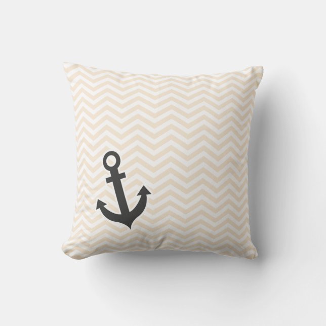Antique White Chevron; zig zag; Anchor Cushion (Front)