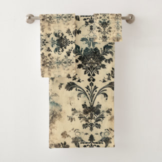 Antique White, Damask Print Bath Towel Set