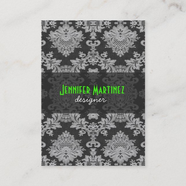 Antique White & Grey Traditional Floral Lace Business Card (Front)