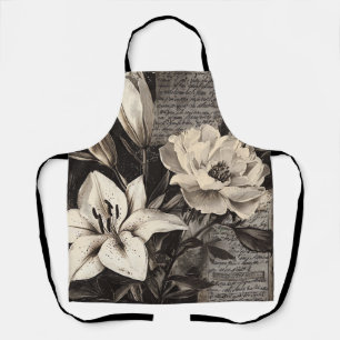 Antique White Lily Gothic Botanical Apron