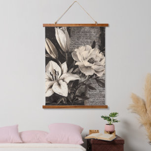 Antique White Lily Gothic Botanical Hanging Tapestry