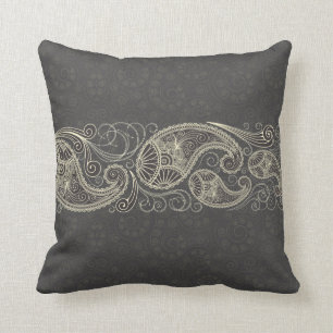 Antique White Paisley On Dark Grey Cushion