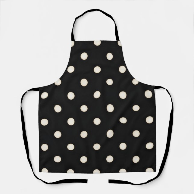 Antique White Polka Dots on Black Apron (Front)