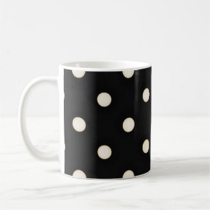 Antique White Polka Dots on Black Coffee Mug