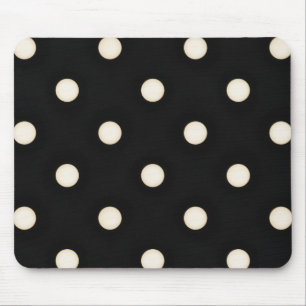 Antique White Polka Dots on Black Distressed Mouse Pad