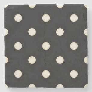 Antique White Polka Dots on Black Distressed Stone Coaster