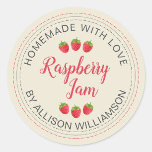 Antique White Raspberry Homemade With Love Jam Classic Round Sticker
