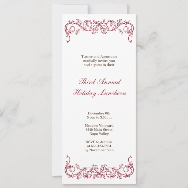 Antique white red scroll Christmas holiday formal Invitation (Front)