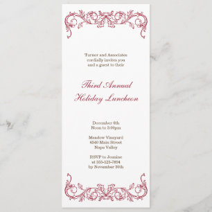 Antique white red scroll Christmas holiday formal Invitation
