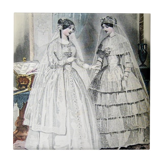 Antique White Wedding Dresses Ceramic Tile (Front)