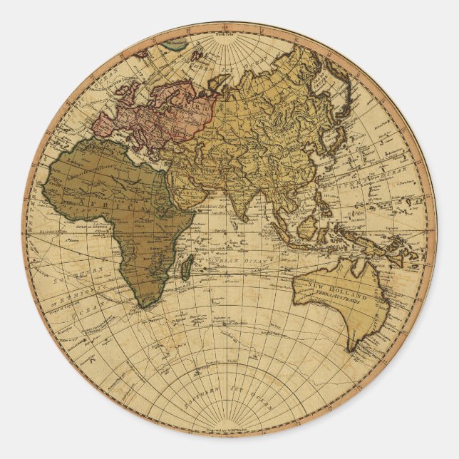 Antique William Faden 1786 Eastern Hemisphere Map Classic Round Sticker (Front)