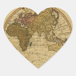Antique William Faden 1786 Eastern Hemisphere Map Heart Sticker