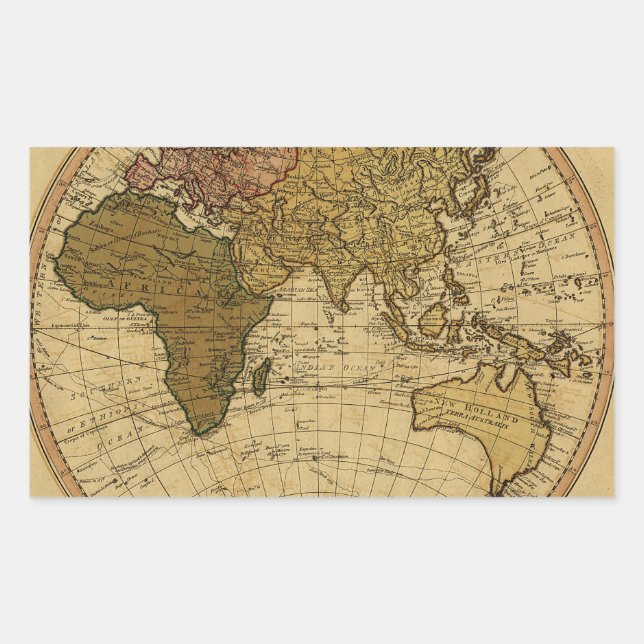 Antique William Faden 1786 Eastern Hemisphere Map Rectangular Sticker (Front)
