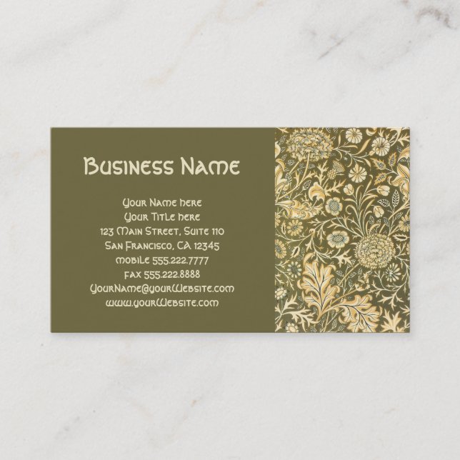 Antique William Morris Floral Thistle Flowers Business Card (Front)