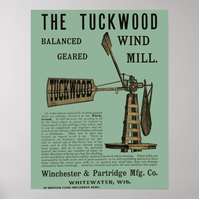 Antique Wind Mill The Tuckwood Whitewater Wis 1889 Poster (Front)