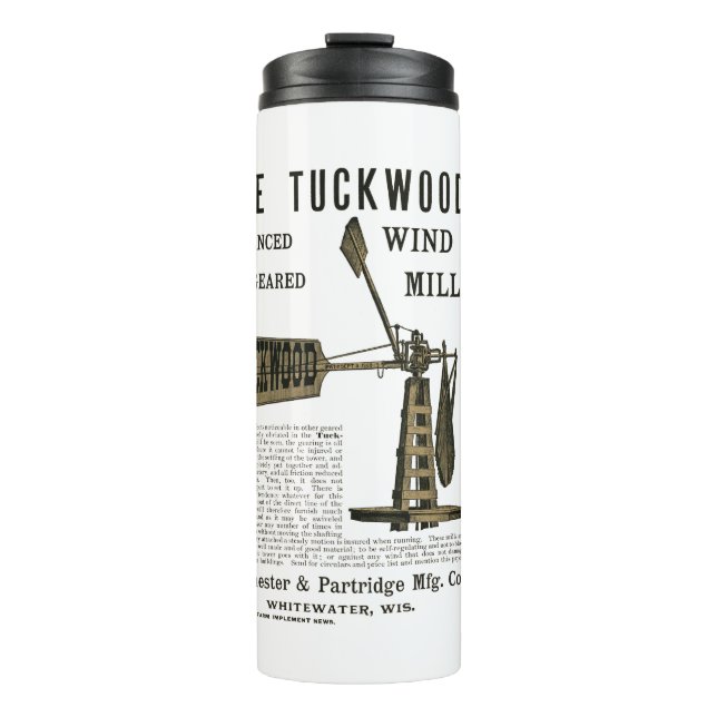 Antique Wind Mill The Tuckwood Whitewater Wis 1889 Thermal Tumbler (Front)